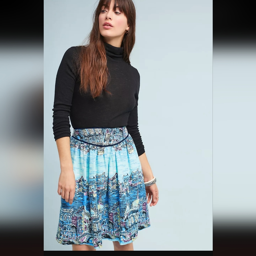 Anthropologie Conversations Venice Print Full Skirt in Dear Gondolier Size 6